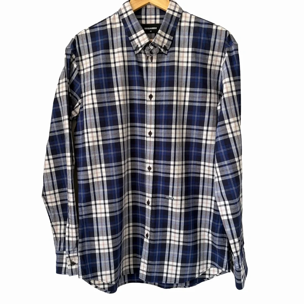 DSQUARED2 Sz 48 XL Made in Italy Men's Plaid 100% Cotton Long Sleeve Shirt - Picture 2 of 7